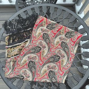 Vintage 90s Beautiful Echo Paisley Fringe Silk Scarf